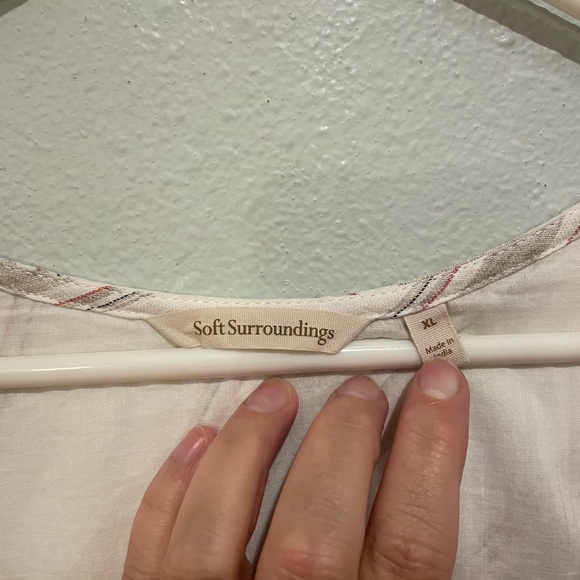 Soft Surroundings Cream and Tan Linen Striped Dress - Picture 3 of 7